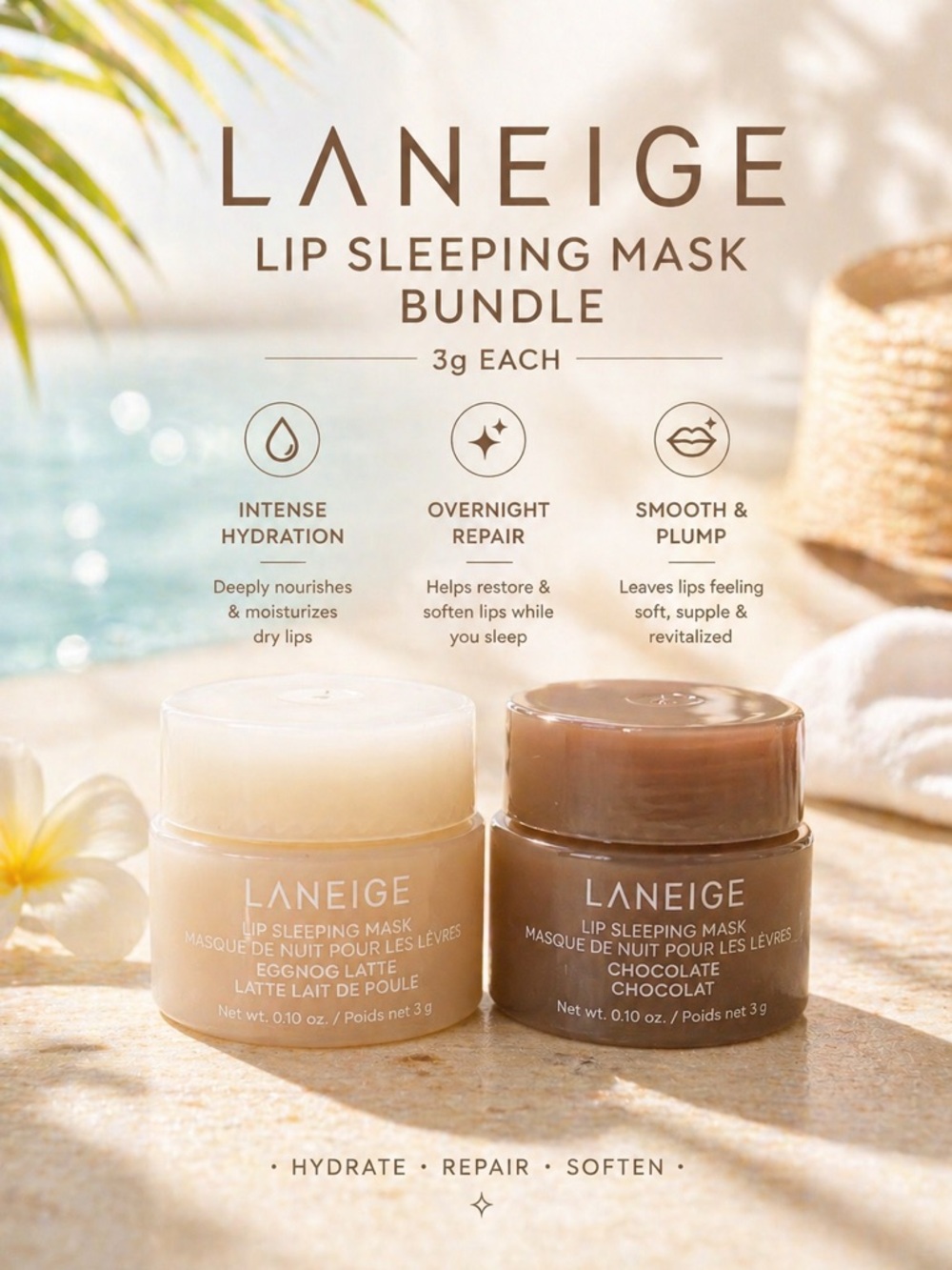 LANEIGE Mini Lip Sleeping Mask Duo - Eggnog & Chocolate 3g each